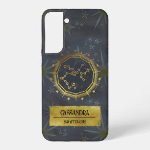 Funda Para Samsung Galaxy S22+ Sagitario Zodíaco Astrología Oscura: Negro y Dorad