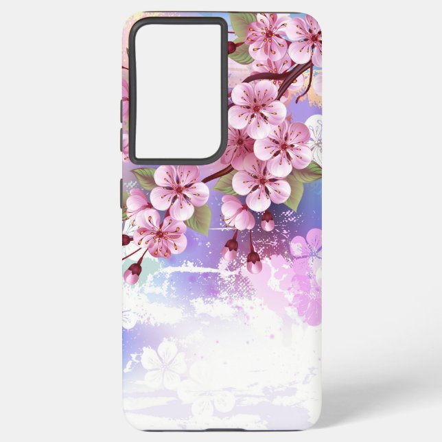 Funda Para Samsung Galaxy Sakura rosa sobre fondo de pintura (Reverso )
