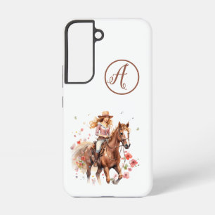 Funda Para Samsung Galaxy S22 Samsung S22 Redhead Woman On Brown Horse Initials
