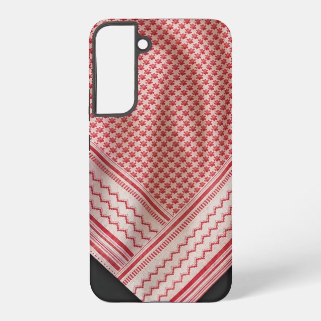 Funda Para Samsung Galaxy Shemagh Keffiyeh rojo y blanco drapeado, negro (Reverso )