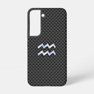 Funda Para Samsung Galaxy S22 Signo zodiacal Acuario estilo fibra de carbono