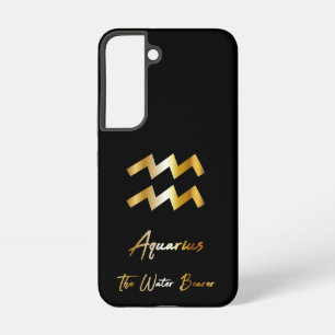 Funda Para Samsung Galaxy S22 Signo zodiacal Acuario, negro y dorado