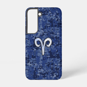 Funda Para Samsung Galaxy S22 Signo zodiacal Aries en camuflaje azul marino