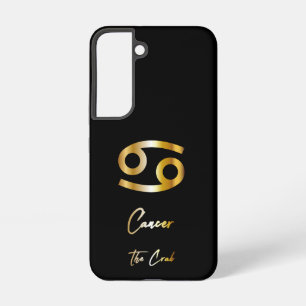 Funda Para Samsung Galaxy S22 Signo zodiacal de Cáncer, negro y dorado