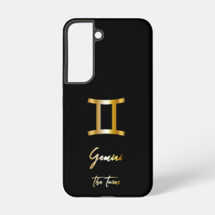 Funda Para Samsung Galaxy S22 Signo zodiacal Géminis, negro y dorado