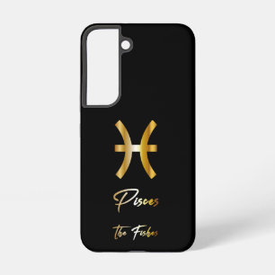 Funda Para Samsung Galaxy S22 Signo zodiacal Piscis, negro y dorado