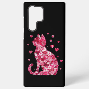 Funda Para Samsung Galaxy S22 Ultra Silueta de gato floral ArtFaux tela envuelta