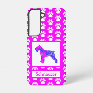 Funda Para Samsung Galaxy S22 Silueta de perro Schnauzer Pata Rosa Azul Rosa