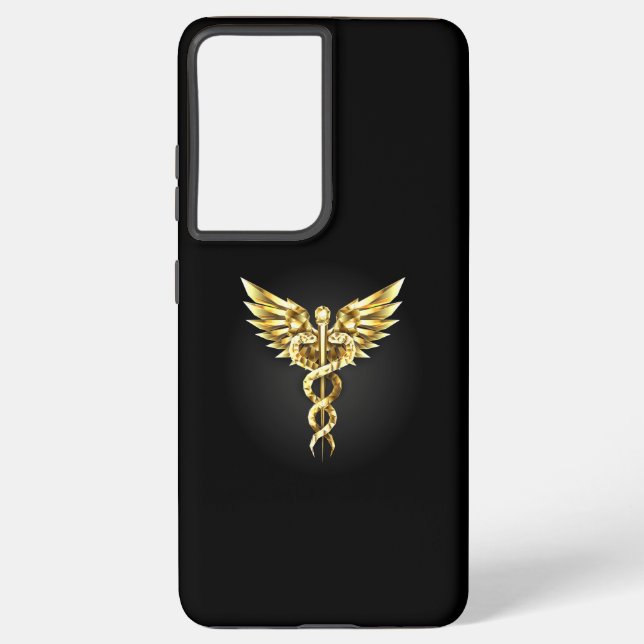 Funda Para Samsung Galaxy Símbolo poligonal de oro Caduceus (Reverso )