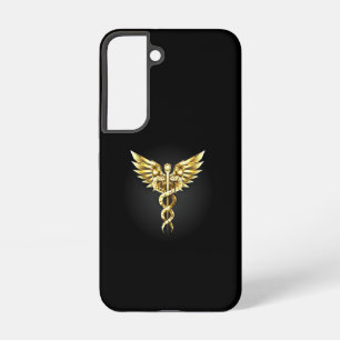 Funda Para Samsung Galaxy S22 Símbolo poligonal dorado Caduceo