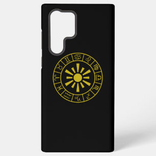 Funda Para Samsung Galaxy S22 Ultra Símbolos del Zodiaco Astrológico Rueda+Sol Dorado