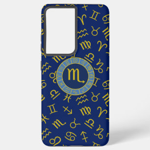 Funda Para Samsung Galaxy S21+ Símbolos Escorpio Zodiaco+Astrología Patrón Gld+Bl