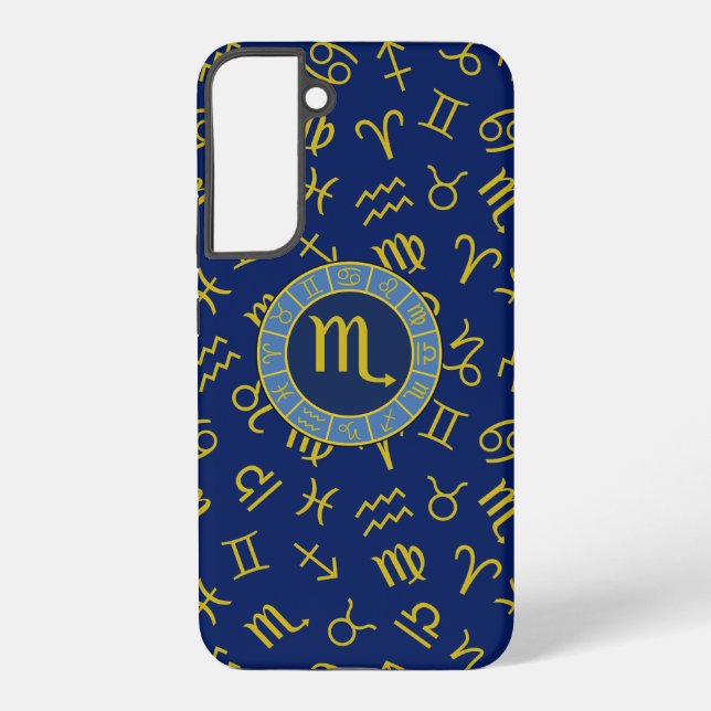 Funda Para Samsung Galaxy Símbolos Escorpio Zodiaco+Astrología Patrón Gld+Bl (Reverso )