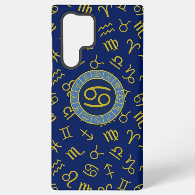 Funda Para Samsung Galaxy Símbolos Zodiac+Astrología Cáncer Patrón Oro+Blues (Reverso )