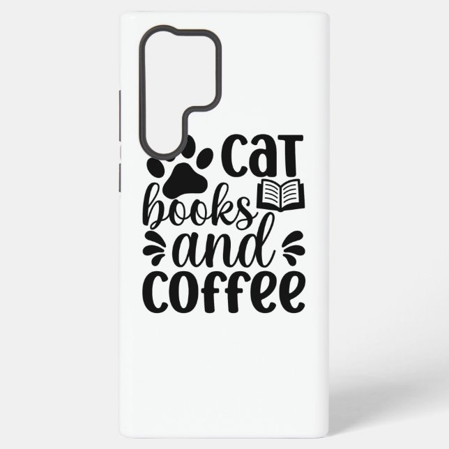 Funda Para Samsung Galaxy Simple Black "Cat Books and Coffee" Lover Gift (Reverso )