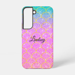 Funda Para Samsung Galaxy S22 Sirena personalizada rosa y azul turquesa con bril
