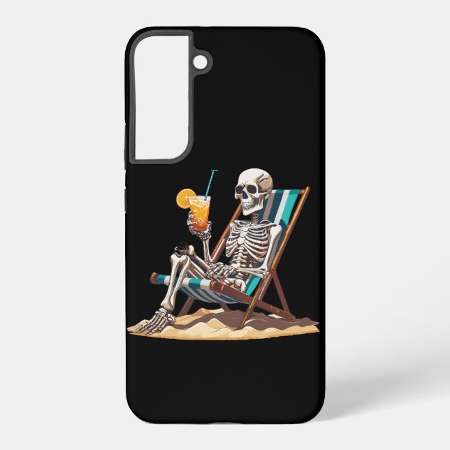 Funda Para Samsung Galaxy Skeleton Beach Lounging Halloween (Reverso )
