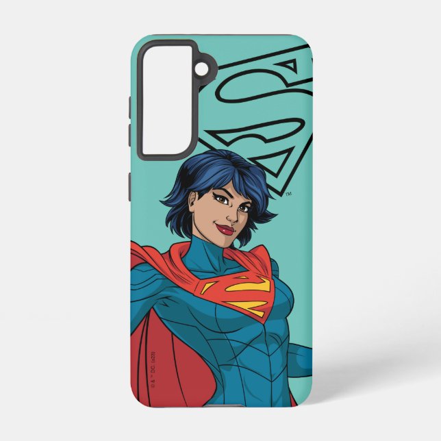 Funda Para Samsung Galaxy Supergirl abusando de un traje azul (Reverso )
