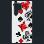 Funda Para Samsung Galaxy S22 Ultra Tarjeta de juego de jugador de póquer se adapta a<br><div class="desc">Fondo gris,  texturado con símbolos de cartas de juego poligonales. Símbolos de cartas de juego,  corazón,  diamantes,  pala y club.</div>