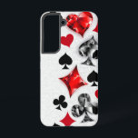 Funda Para Samsung Galaxy S22 Tarjeta de juego de jugador de póquer se adapta a<br><div class="desc">Fondo gris,  texturado con símbolos de cartas de juego poligonales. Símbolos de cartas de juego,  corazón,  diamantes,  pala y club.</div>