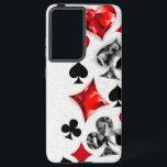 Funda Para Samsung Galaxy S21 Ultra Tarjeta de juego de jugador de póquer se adapta a<br><div class="desc">Fondo gris,  texturado con símbolos de cartas de juego poligonales. Símbolos de cartas de juego,  corazón,  diamantes,  pala y club.</div>
