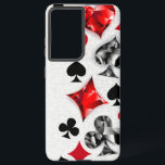 Funda Para Samsung Galaxy S21  Tarjeta de juego de jugador de póquer se adapta a<br><div class="desc">Fondo gris,  texturado con símbolos de cartas de juego poligonales. Símbolos de cartas de juego,  corazón,  diamantes,  pala y club.</div>