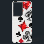 Funda Para Samsung Galaxy S21  Tarjeta de juego de jugador de póquer se adapta a<br><div class="desc">Fondo gris,  texturado con símbolos de cartas de juego poligonales. Símbolos de cartas de juego,  corazón,  diamantes,  pala y club.</div>