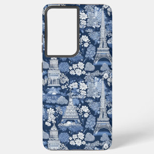 Funda Para Samsung Galaxy S21 Ultra Tejido con motivos de tela azul parisino