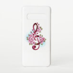 Funda Para Samsung Galaxy S10 Tejidos musicales notas de colores con flores de S<br><div class="desc">El aroma rosa del trébol con delicadas y detalladas flores japonesas de cerezo rosadas en un fondo blanco pintado con pintura azul claro. Sakura rosa floreciente.</div>