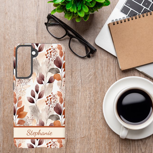 Funda Para Samsung Galaxy Terracota y hojas de otoño de Borgoña | Boho Autum (Subido por el creador)