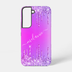 Funda Para Samsung Galaxy S22 Texto de nombre personalizado púrpura rosa