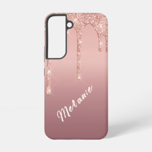 Funda Para Samsung Galaxy S22 Texto de nombre personalizado rosa dorado brillo r