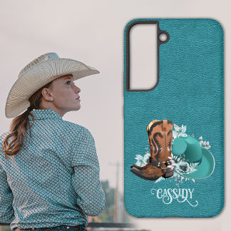 Funda Para Samsung Galaxy S22 Textura de cuero cowgirl turquesa marrón