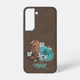 Funda Para Samsung Galaxy S22 Textura de cuero cowgirl turquesa marrón