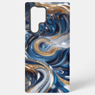 Funda Para Samsung Galaxy S22 Ultra Textura De Mármol 3D Deep Blue Gold Swirl De Lujo