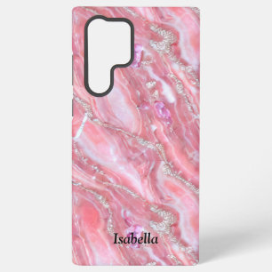Funda Para Samsung Galaxy S22 Ultra Textura de mármol rosa falso con brillo de plata