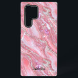 Funda Para Samsung Galaxy S22 Ultra Textura De Mármol Rosa Faux Con Purpurina De Plata<br><div class="desc">Elegante fondo de textura con efecto de mármol rosa falso. Puede ser personalizar con su nombre.</div>