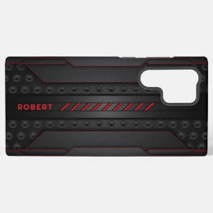 Funda Para Samsung Galaxy S22 Ultra Textura geométrica metálica negra con acento rojo