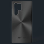 Funda Para Samsung Galaxy S22 Ultra Textura metálica negra Aspecto de acero inoxidable<br><div class="desc">Imagen simple de una textura metálica brillante,  de acero inoxidable. Monograma de texto negro de personalizable. Elegante diseño monocromático.</div>