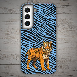 Funda Para Samsung Galaxy S22 Tiger Pattern in Light Blue with Tiger