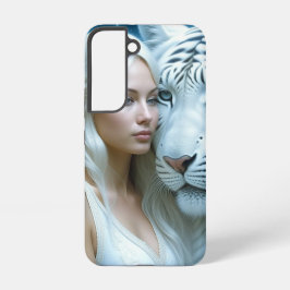 Funda Para Samsung Galaxy S22 Tigre blanco místico y mujer