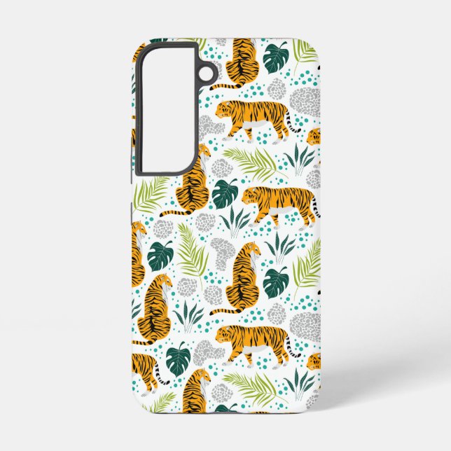 Funda Para Samsung Galaxy Tigres y patrón de hojas tropicales (Reverso )