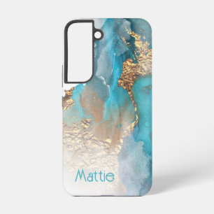 Funda Para Samsung Galaxy S22 Tinta alcoholica turquesa y dorada Samsung Galaxy 