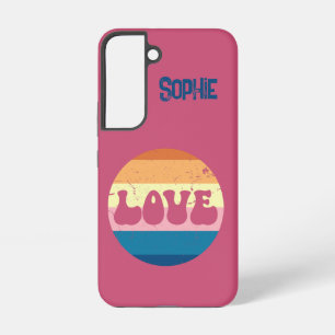 Funda Para Samsung Galaxy S22 Tipografía de Amor Retro en Rayas de Puesta de Sol