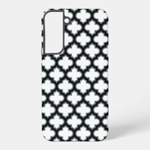 Funda Para Samsung Galaxy S22+ Trébol blanco y negro, Entramado, Quatrefoil