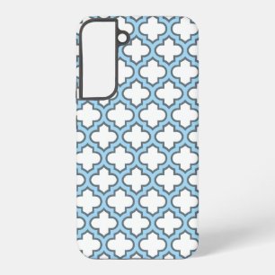 Funda Para Samsung Galaxy S22+ Trellis azul blanco y bebé, Entramado, Quatrefoil