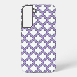 Funda Para Samsung Galaxy S22+ Trellis blanca y púrpura, Entramado, Quatrefoil