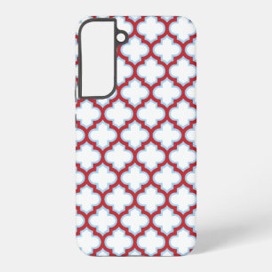 Funda Para Samsung Galaxy S22+ Trellis blanca y roja, Entramado, Quatrefoil