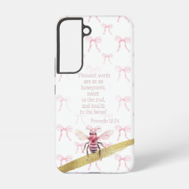 Funda Para Samsung Galaxy S22 Trendy White Pink Coquette Grid Faith Pink Bee