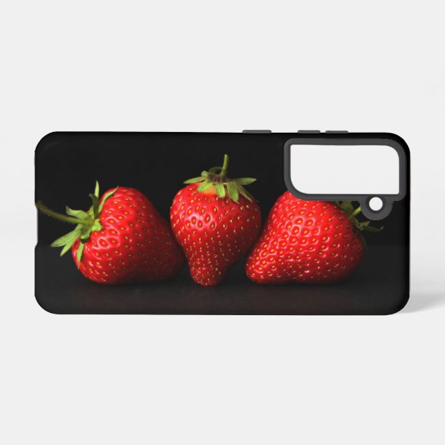 Funda Para Samsung Galaxy Tres fresas en sgcna negra (Reverso Horizontal)